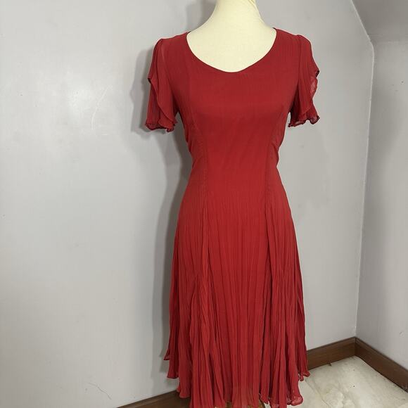 Kedziorek Bell Sleeve V-neck Midi Dress Red 38 Small Lined Coastal Flowy Resort - Picture 9 of 14